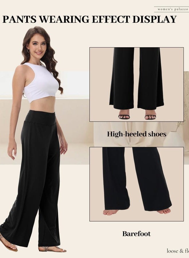 ZOOSIXX Wide Leg Palazzo Pants for Women - High Waist Casual Beach Lounge Pants Loose Dress Pants Stretchy Trousers - Image 3