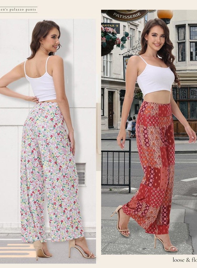 ZOOSIXX Wide Leg Palazzo Pants for Women - High Waist Casual Beach Lounge Pants Loose Dress Pants Stretchy Trousers - Image 4