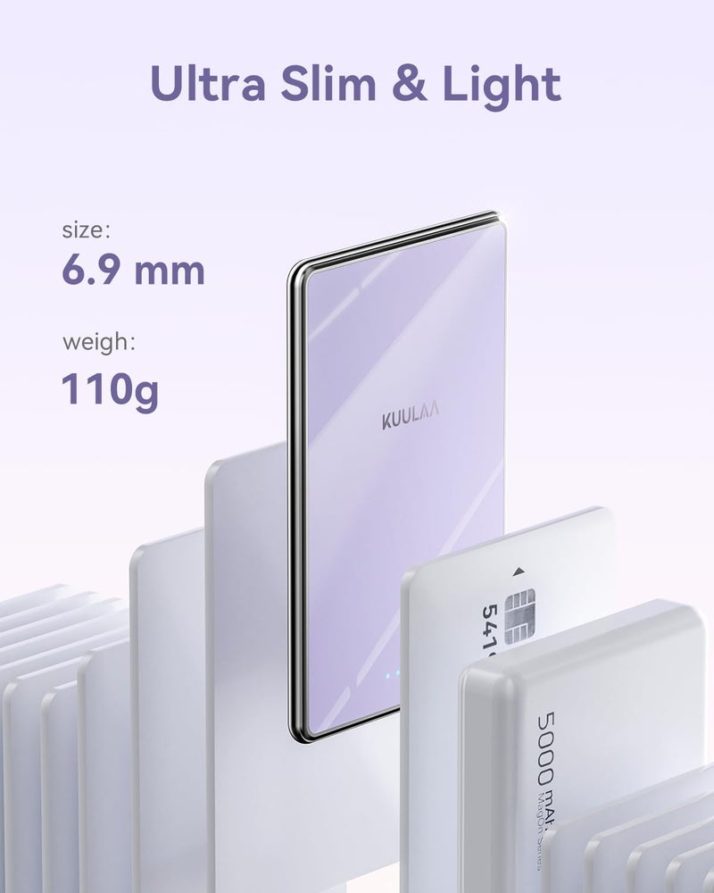 KUULAA Ultra Slim PowerBank, 5000 mAh, MagSafe External Battery with Type C 20 W Output Power, Quick Charge Function, 7.2 mm Thin, Mini Power Bank for iPhone 16 Pro Max/15 Pro/15/14/13/12 Series - Image 2