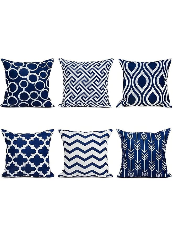 إيروريكس مجموعة من 6 أغطية وسائد زخرفية للأريكة بأنماط هندسية حديثة وغطاء وسادة لغرفة النوم والأريكة والكرسي والسيارة 18 × 18 بوصة أزرق غامق - Image 1