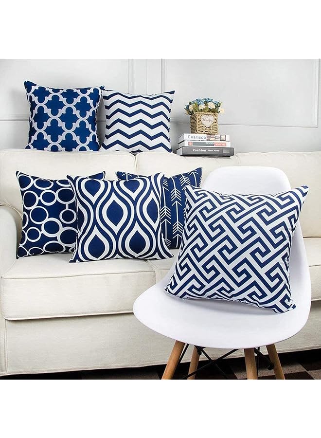 إيروريكس مجموعة من 6 أغطية وسائد زخرفية للأريكة بأنماط هندسية حديثة وغطاء وسادة لغرفة النوم والأريكة والكرسي والسيارة 18 × 18 بوصة أزرق غامق - Image 5