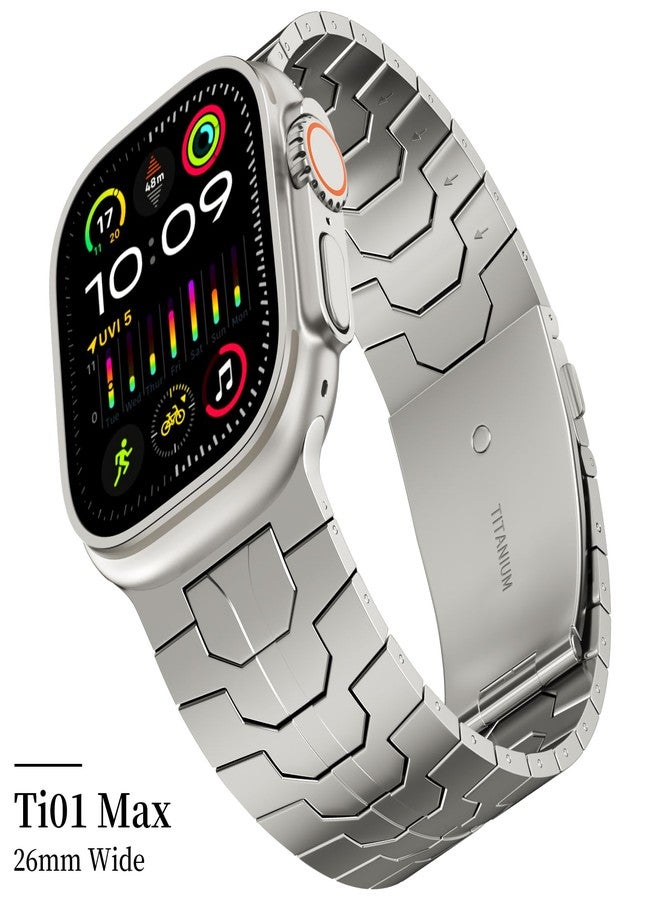 ACESTAR Full Titanium Band Compatible with Apple Watch Ultra 3/2/1 49mm / Series 10 46mm, 26mm Wide Adjustable Links with Titanium Folding Clasp Connectors and DLC Coating - Image 3
