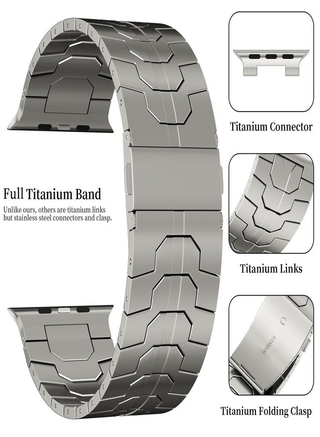ACESTAR Full Titanium Band Compatible with Apple Watch Ultra 3/2/1 49mm / Series 10 46mm, 26mm Wide Adjustable Links with Titanium Folding Clasp Connectors and DLC Coating - Image 2