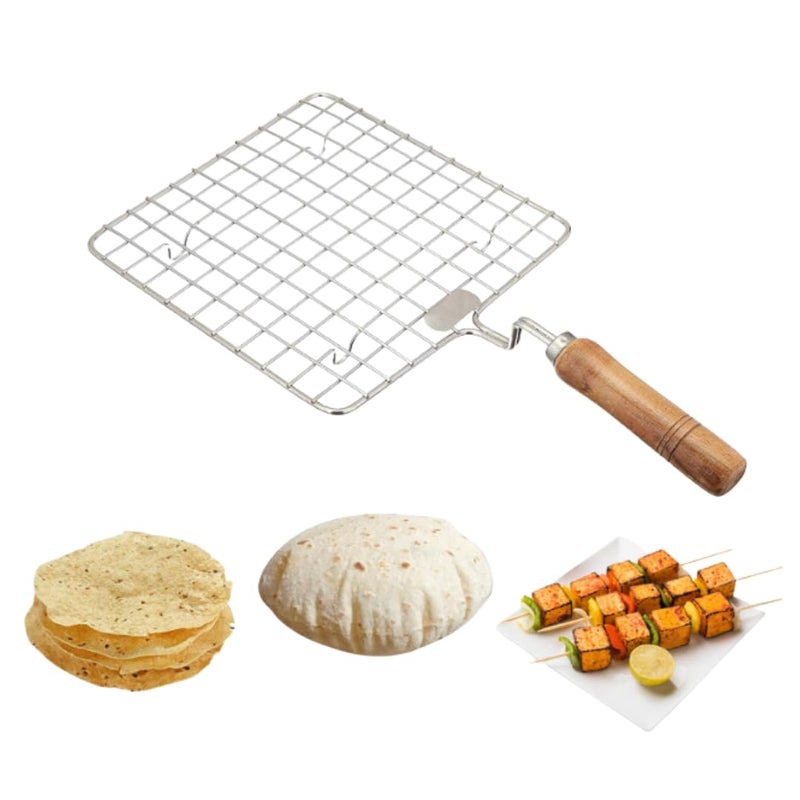 VK Stores Stainless Steel Barbecue Jali Wire Roaster Square Grill Papad Roaster with Lighter Pack of 2 for BBQ Cooking - Image 2