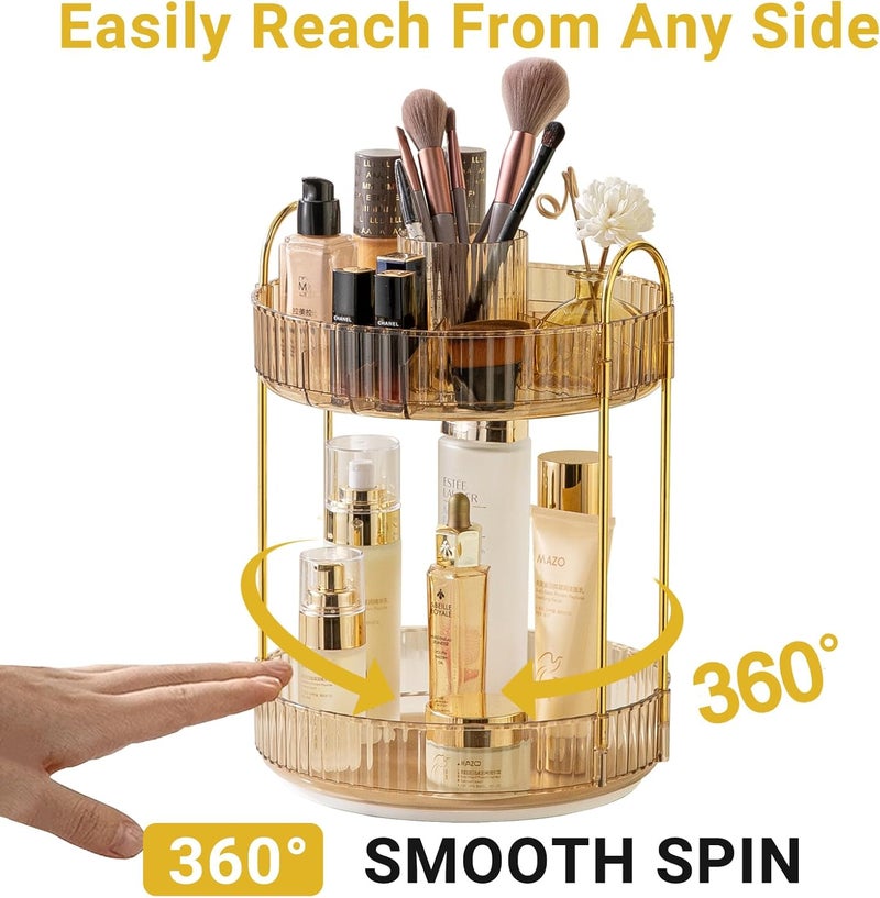 Asayuee 360 Rotating Makeup Organizer,2 Tier Large Capacity Make Up Organizers and Storage,Skincare Perfume Vanity Organizers,Bathroom Cosmetics Storage Organizer Countertop - Image 3