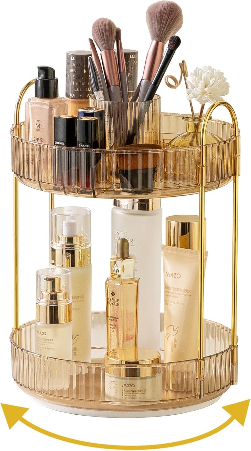 Asayuee 360 Rotating Makeup Organizer,2 Tier Large Capacity Make Up Organizers and Storage,Skincare Perfume Vanity Organizers,Bathroom Cosmetics Storage Organizer Countertop - Image 1