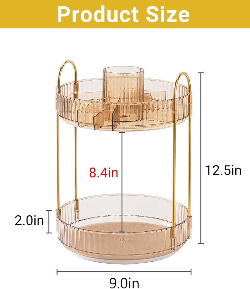 Asayuee 360 Rotating Makeup Organizer,2 Tier Large Capacity Make Up Organizers and Storage,Skincare Perfume Vanity Organizers,Bathroom Cosmetics Storage Organizer Countertop - Image 4