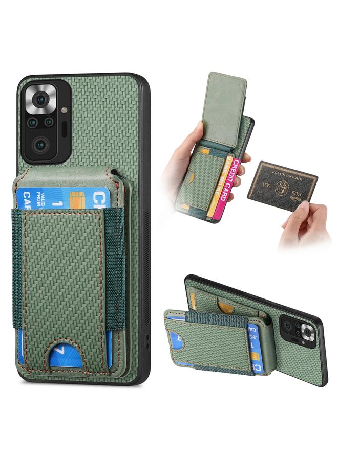 erorex For Xiaomi Redmi Note 10 Pro 5G Carbon Fiber Vertical Flip Wallet Stand Phone Case(Green)  - Image 1