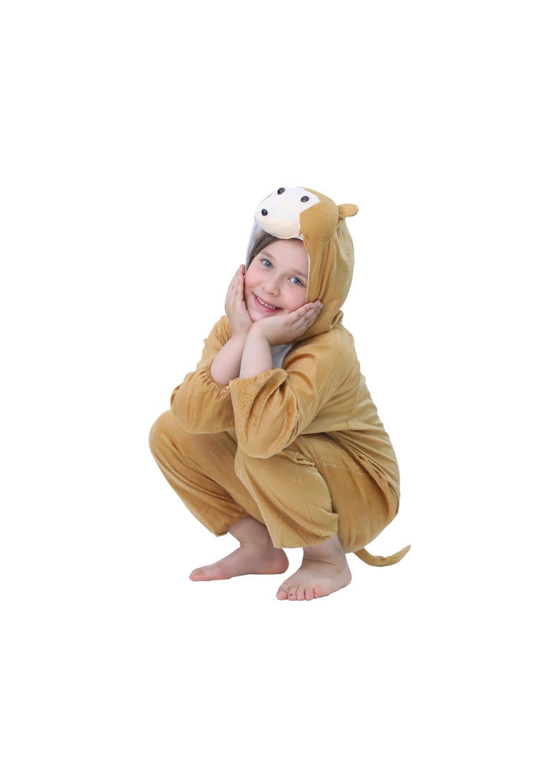 Toy Box Kids Monkey Costume Jumpsuit with Hood, Animal Fancy Dress, Party Outfit, Size L(6-7Years) - Image 1