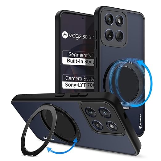 KARWAN Tough Shockproof Armor Back Case Cover Compatible with Motorola Edge 60 with 360 Degree Rotation Magnetic Attraction Ring Holder Heavy Duty Rugged Cover with Magnetic MagEase Wireless Charging - Image 1