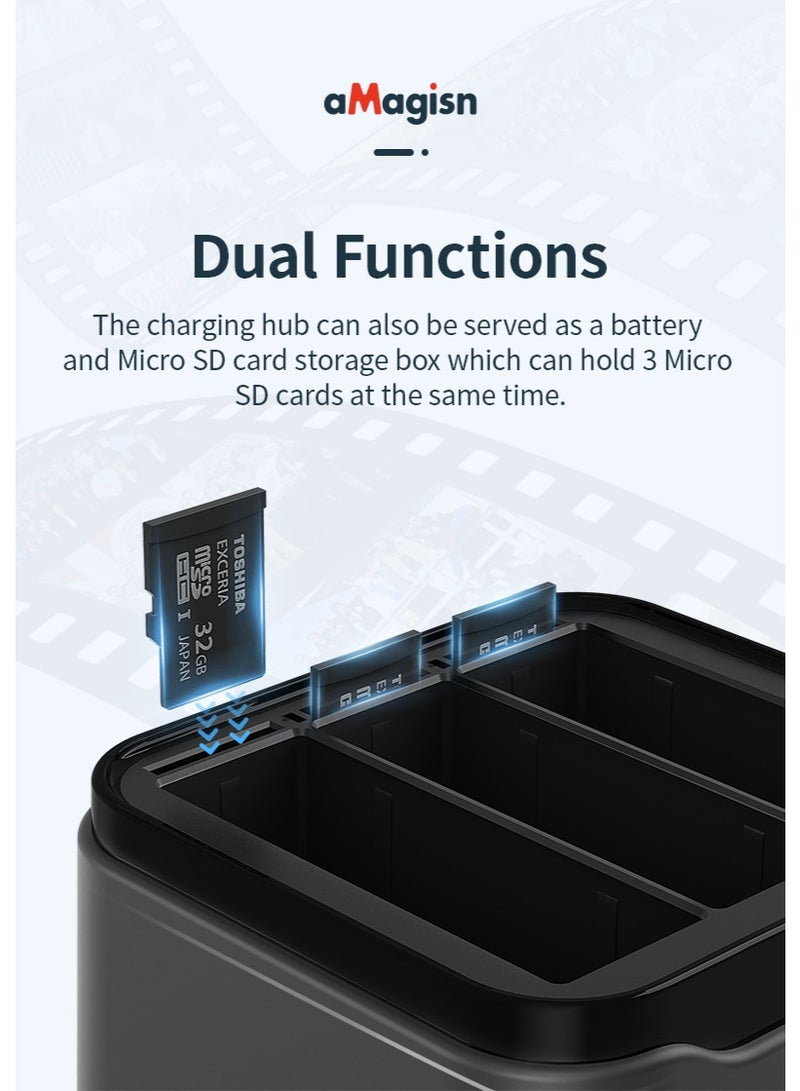 aMagisn Battery Charger for Insta360 Ace Pro/Ace – Triple Slot Fast Charging, Smart Power Management, SD Card Storage, Safety Protection – Action Camera Battery Charger  - Image 5
