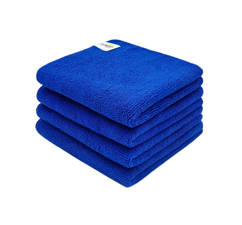SOFTSPUN Microfiber Cleaning Cloths, 4pcs 30x30cms 340GSM Blue! Highly Absorbent, Lint and Streak Free, Multi -Purpose Wash Cloth for Kitchen, Car, Window, Stainless Steel, Silverware. - Image 1