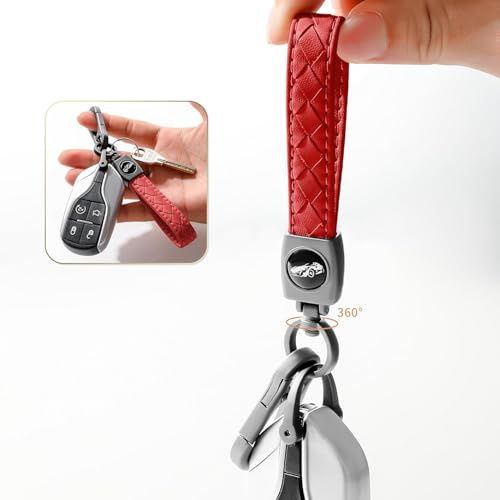 Contacts Carabiner Keychain – Universal Heavy Duty Handmade Woven Leather Key Chain with 360° Rotatable Snap Swivel & Anti-Lost D-Ring for Car Fob Keys – Gunmetal - Red for Men & Women - Image 4