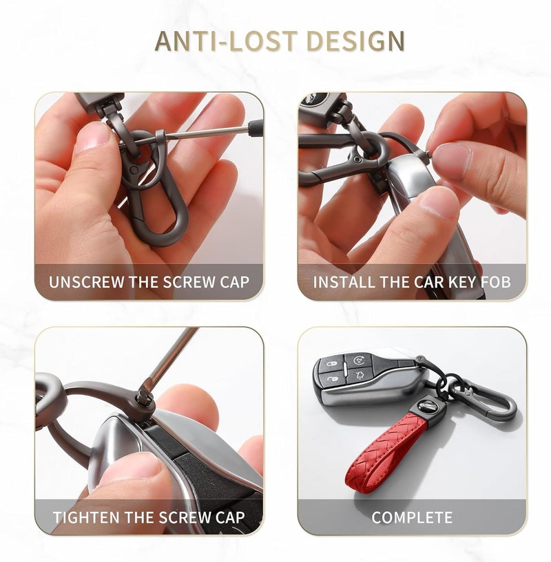 Contacts Carabiner Keychain – Universal Heavy Duty Handmade Woven Leather Key Chain with 360° Rotatable Snap Swivel & Anti-Lost D-Ring for Car Fob Keys – Gunmetal - Red for Men & Women - Image 2