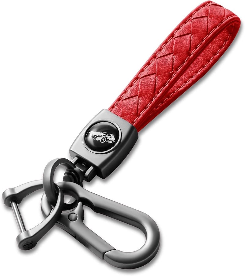 Contacts Carabiner Keychain – Universal Heavy Duty Handmade Woven Leather Key Chain with 360° Rotatable Snap Swivel & Anti-Lost D-Ring for Car Fob Keys – Gunmetal - Red for Men & Women - Image 1