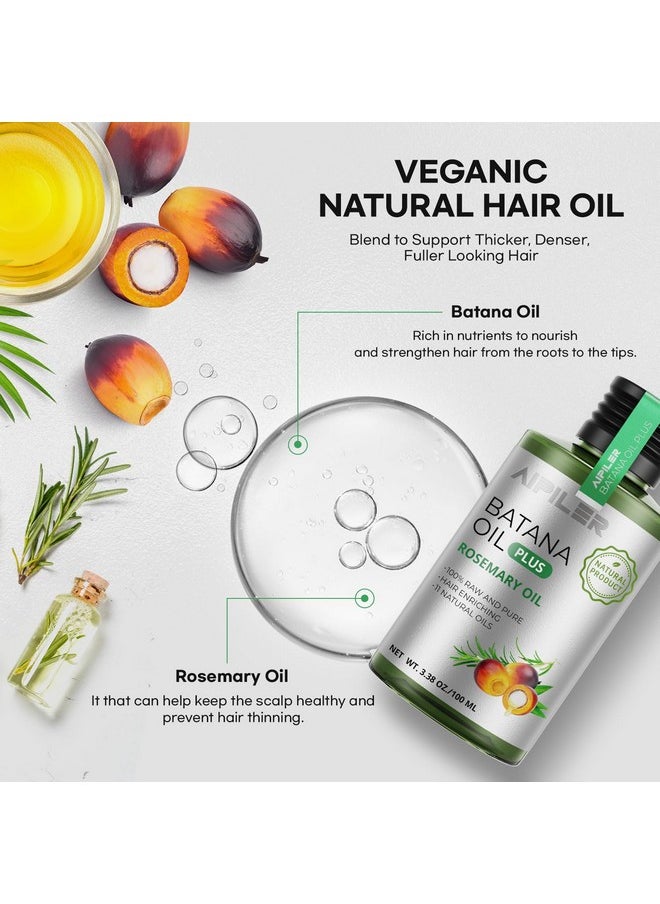 AIPILER - Batana Oil with Rosemary for Hair Growth: Vegan Natural Hair Oils - Nourish Hair Eyelashes Eyebrows Beard and Mustache - 100% Raw Castor Coconut Tea Tree Peppermint Ginger Jojoba and Argan Oils 3.38oz - Image 1