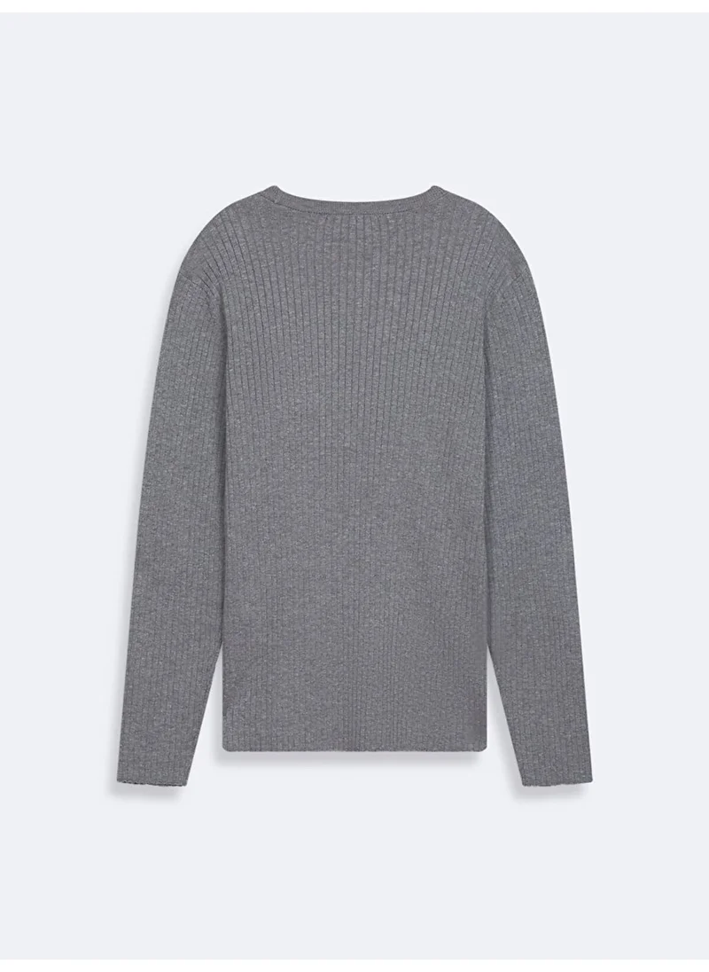 إل تي بي Ribbed Zero Collar Long Sleeve Knitted Gray Sweater