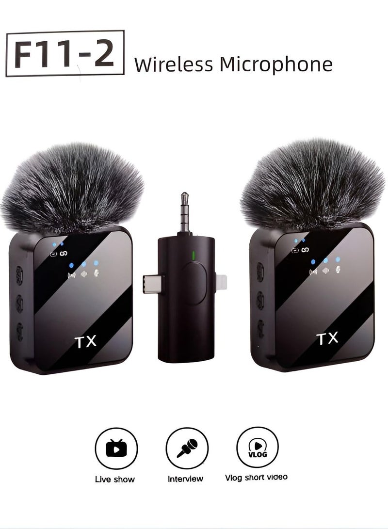 ميكروفون لاسلكي F11-2 3 في 1 مع إلغاء الضوضاء ميكروفون لاسلكي لليوتيوبرز وتسجيل الفيديو - Image 2
