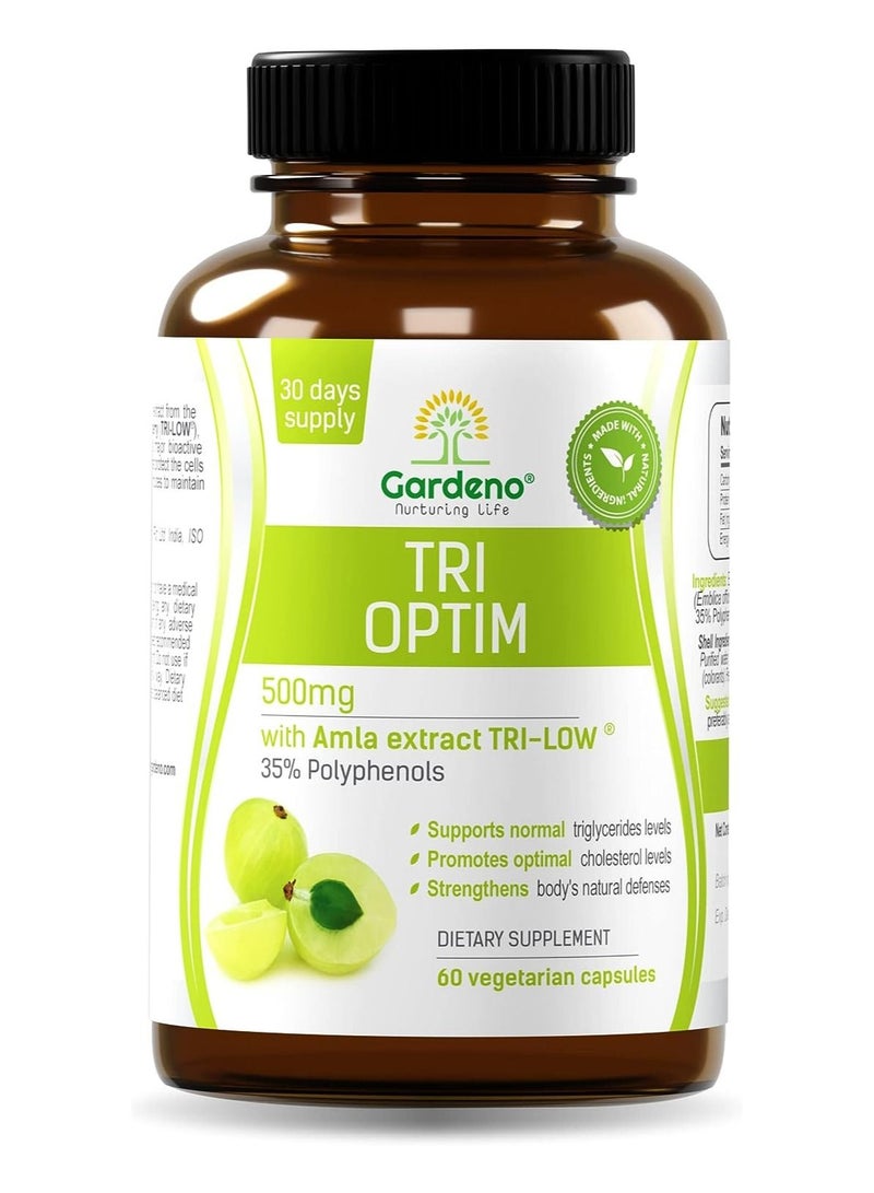 غاردينو أملا (عنب الثعلب الهندي) 500 مجم مستخلص حاصل على براءة اختراع / مستويات كوليسترول صحية ، يدعم صحة القلب والأوعية الدموية ومصدر غني بفيتامين سي الطبيعي / 60 كبسولة نباتية - Image 1
