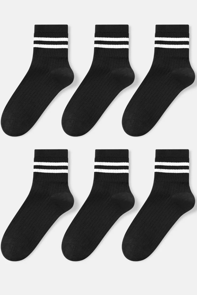 بي جي كي Unisex 6 Pairs Striped Tennis Socks