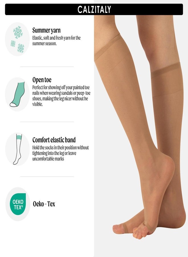 كالزيتالي - زوجان من الجوارب المفتوحة من الأمام تصل إلى الركبة، جوارب بدون أصابع فوق الساق، قماش خفيف شفاف 10 دينير، جوارب ناعمة للغاية بدون أصابع للنساء (مقاس واحد، أسود أو بيج) - Image 2