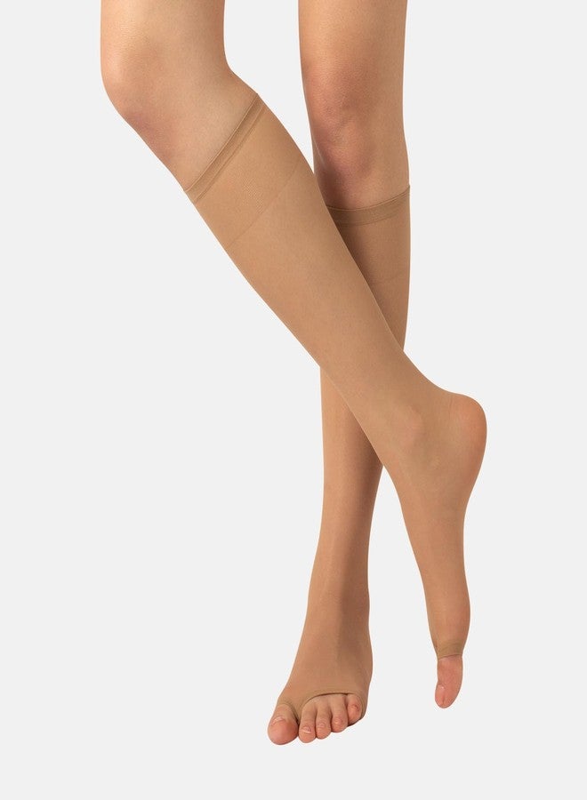 كالزيتالي - زوجان من الجوارب المفتوحة من الأمام تصل إلى الركبة، جوارب بدون أصابع فوق الساق، قماش خفيف شفاف 10 دينير، جوارب ناعمة للغاية بدون أصابع للنساء (مقاس واحد، أسود أو بيج) - Image 5