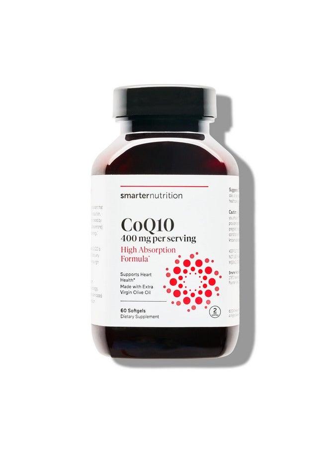 SMARTERNUTRITION Smarter Nutrition CoQ10 400 mg with BioPerine, High Potency & Absorption - Naturally Fermented Ubiquinone with EVOO - Heart Health, Energy Production - Non-GMO, Gluten Free - 60 Count[1-Month Supply]  - Image 1