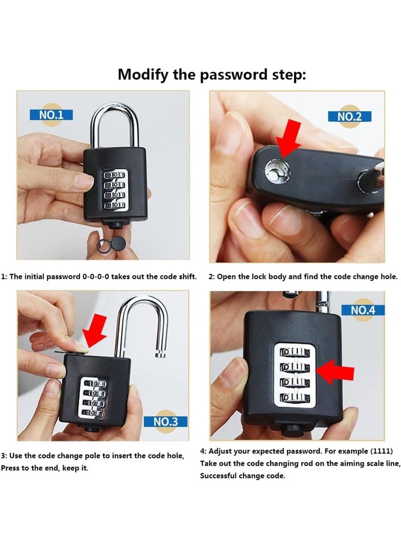 Cobest Padlock Combination Lock, 4 Digit Locker, Metal Weatherproof Waterproof Outdoor Padlock, Resistant Alloy Steel, Corrosion Heavy Duty Lock for School, Gym, Fence, Toolbox, Gate, Hasp Storage, Black - Image 5