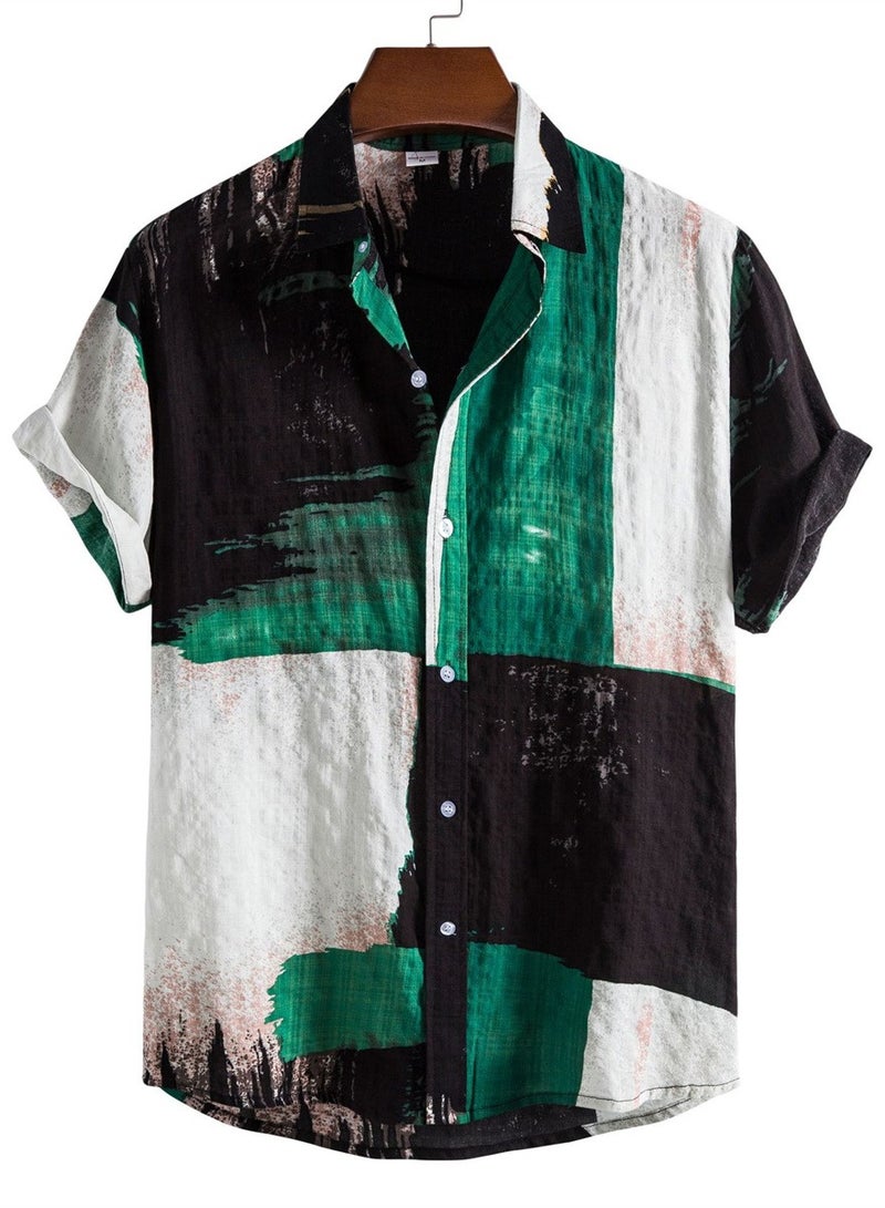 Summer new floral men's casual short-sleeved floral shirt  - Image 1