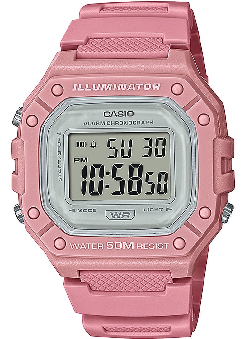 CASIO ساعة كاسيو رقمية بسوار راتنج للنساء W-218HC-4A