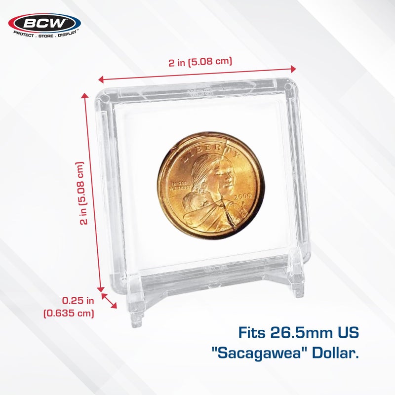 BCW 2x2 Coin Snap - 25 ct Small Dollar | Archival Safe Coin Protector | Crystal Clear Polystyrene Coin Display Case | Ideal for US Sacagawea Dollar | Coin Holders for Collectors - Image 3
