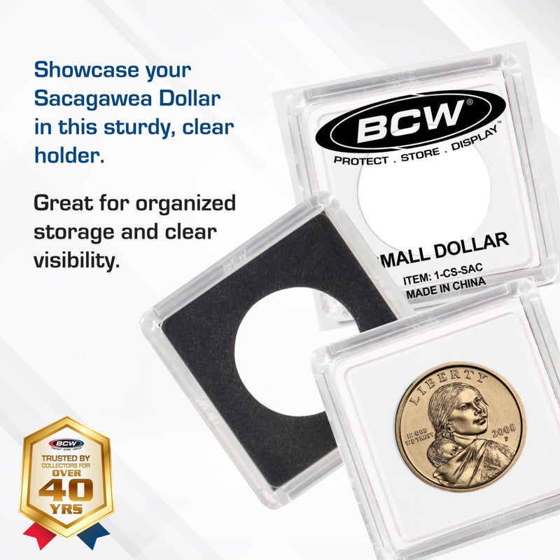 BCW 2x2 Coin Snap - 25 ct Small Dollar | Archival Safe Coin Protector | Crystal Clear Polystyrene Coin Display Case | Ideal for US Sacagawea Dollar | Coin Holders for Collectors - Image 2