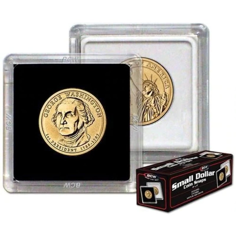 BCW 2x2 Coin Snap - 25 ct Small Dollar | Archival Safe Coin Protector | Crystal Clear Polystyrene Coin Display Case | Ideal for US Sacagawea Dollar | Coin Holders for Collectors - Image 1