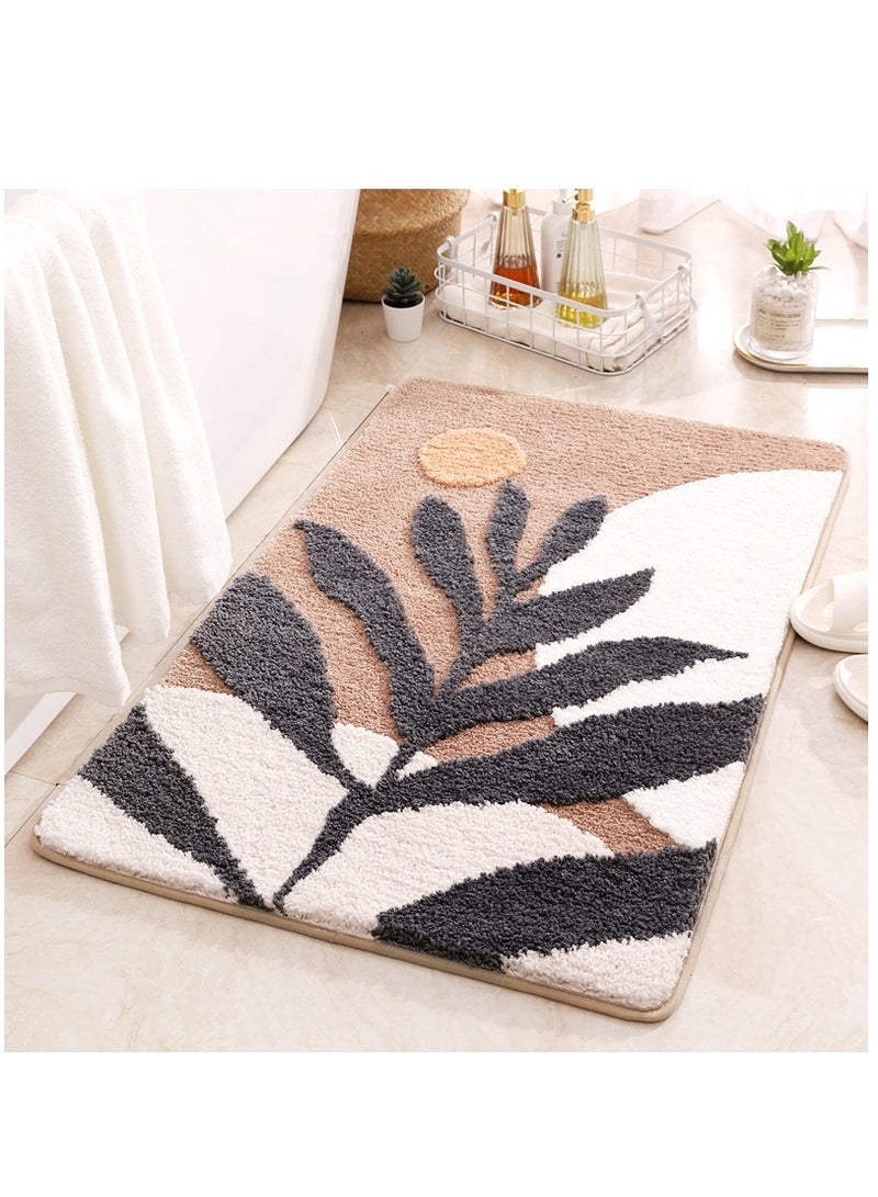 Bluejw Bath Mat Non-Slip Soft Adorable Boho Floral Bath Rugs Machine Washable Bathtub Mat Water Absorbent Plush Shaggy Carpet Thick Bathroom Kitchen Floor Microfiber Doormat 40x60CM - Image 1