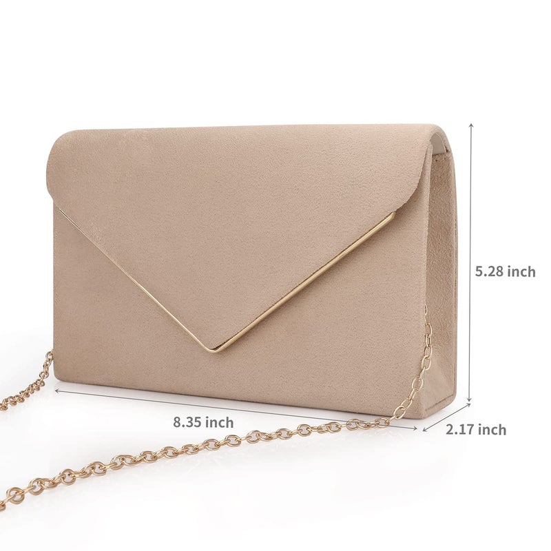 BBjinronjy Clutch Purse for Women Evening Bags Handbags for Wedding Party Cocktail Prom Faux Suede Crossbody Shoulder Bag (Nude) - Image 3
