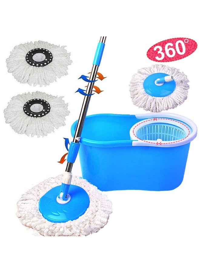 فيلفيتكوف طقم ممسحة ودلو سهل الدوران بزاوية 360 درجة عالي الجودة لتنظيف المنزل | مقبض سهل الضغط من الفولاذ المقاوم للصدأ - قطعتان من الممسحة المصنوعة من الألياف الدقيقة القابلة للغسل مع سلة تجفيف لتنظيف أرضيات المطبخ والمنزل - Image 2