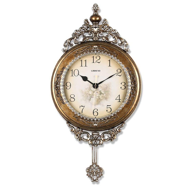 SHISEDECO SHISEDECO Elegant Traditional Decorative Hand Painted Modern Grandfather Wall Clock Fancy Ethnic Luxury Handmade Decoration Swinging Pendulum for New Room or Office Large 295 Inch Copper 