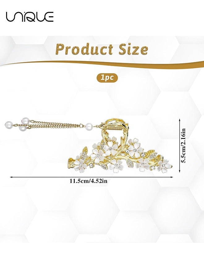 Unique Flower Rhinestone Grab Clip - Pearl Tassel Grab Clip - Floral Non-slip Hair Clip - Fashion Styling Hair Accessories - Gold - Image 2