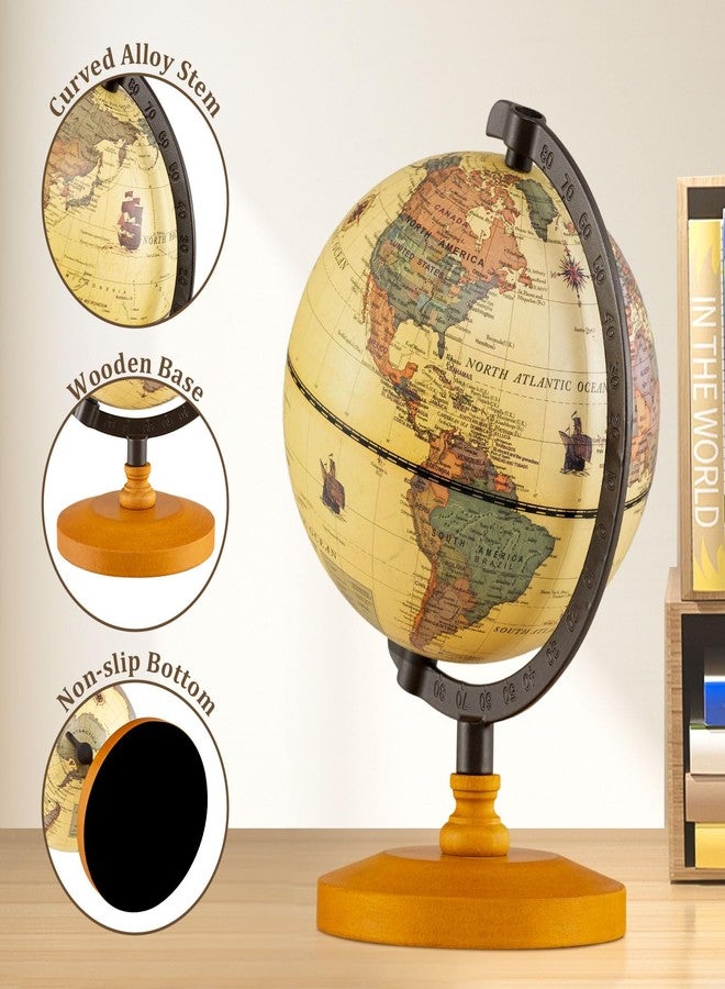 Goplus Antique World Globes, 6 Inch Mini Vintage Rotating Globe w/Curved Alloy Stem, Solid Wooden Base, Printed Map, Desktop Decoration for Kids & Adults, Home, Office, Classroom - Image 3
