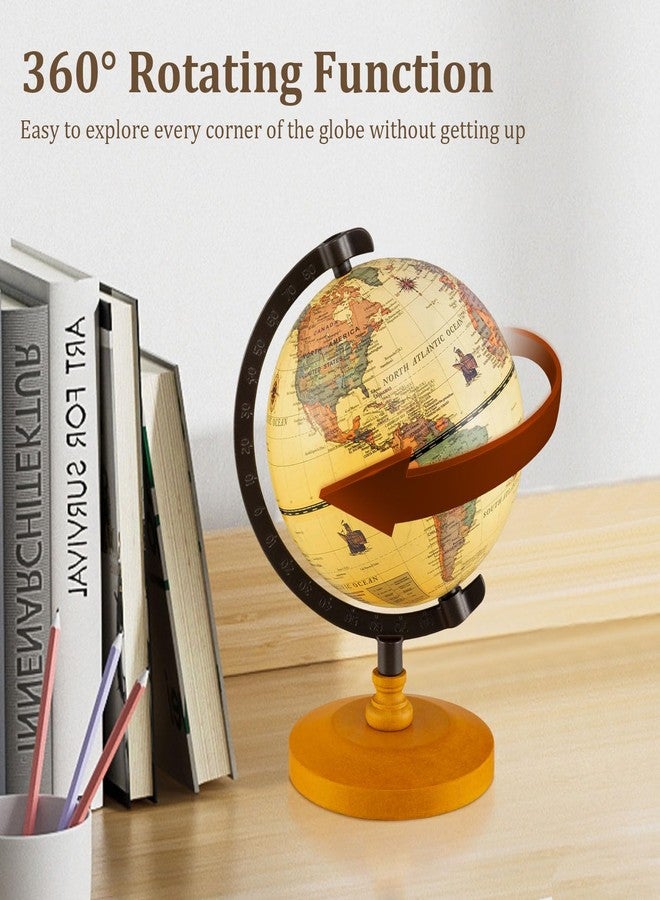 Goplus Antique World Globes, 6 Inch Mini Vintage Rotating Globe w/Curved Alloy Stem, Solid Wooden Base, Printed Map, Desktop Decoration for Kids & Adults, Home, Office, Classroom - Image 4