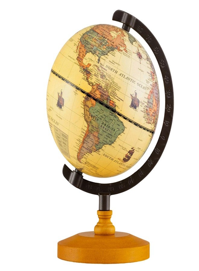 Goplus Antique World Globes, 6 Inch Mini Vintage Rotating Globe w/Curved Alloy Stem, Solid Wooden Base, Printed Map, Desktop Decoration for Kids & Adults, Home, Office, Classroom - Image 1