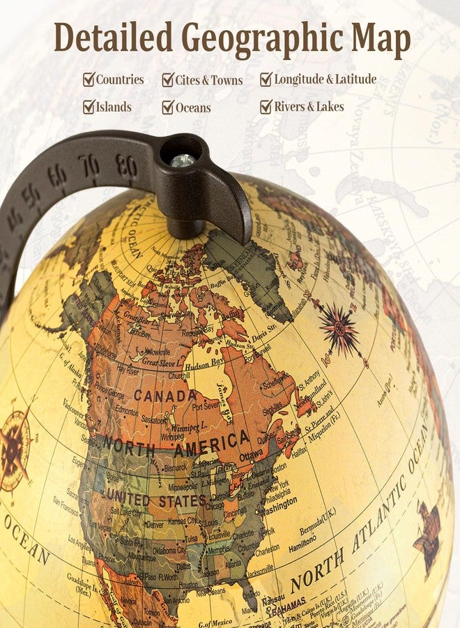 Goplus Antique World Globes, 6 Inch Mini Vintage Rotating Globe w/Curved Alloy Stem, Solid Wooden Base, Printed Map, Desktop Decoration for Kids & Adults, Home, Office, Classroom - Image 2