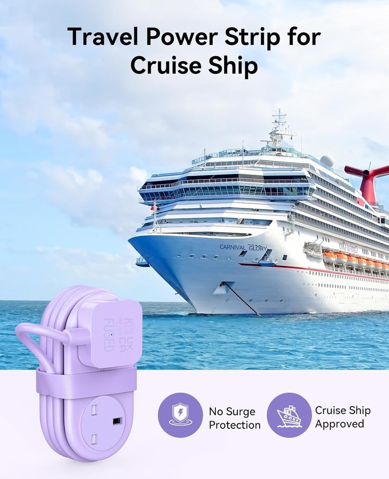 أوريكو شريط تمديد للسفر، منفذان كهربائيان و3 منافذ USB (1 منفذ USB C)، 3250 واط 13 أمبير، حبل تمديد مضغوط وقابل للطي لأساسيات السفر في الفنادق، شريط طاقة معتمد للرحلات البحرية-AP3 - Image 4