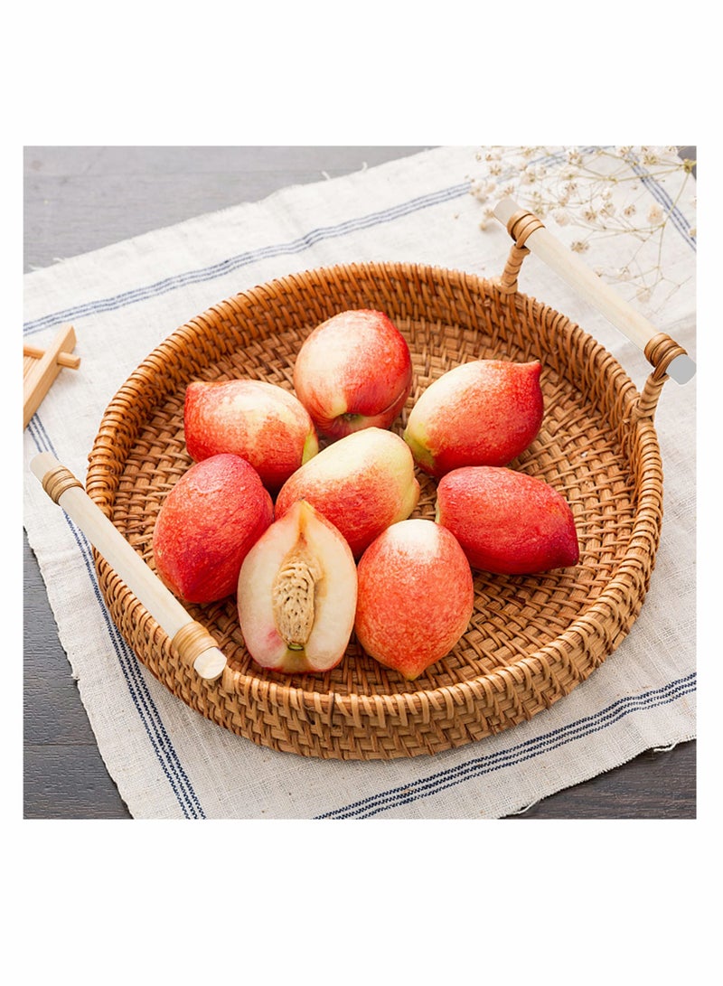 Zikra Hand-Woven Rattan Serving Tray, Rattan Round Serving Tray with Handle, Coffee Tray Decor for Serving Coffee, Drinks, Bread, Fruit, Vegetables, Snacks - Image 5
