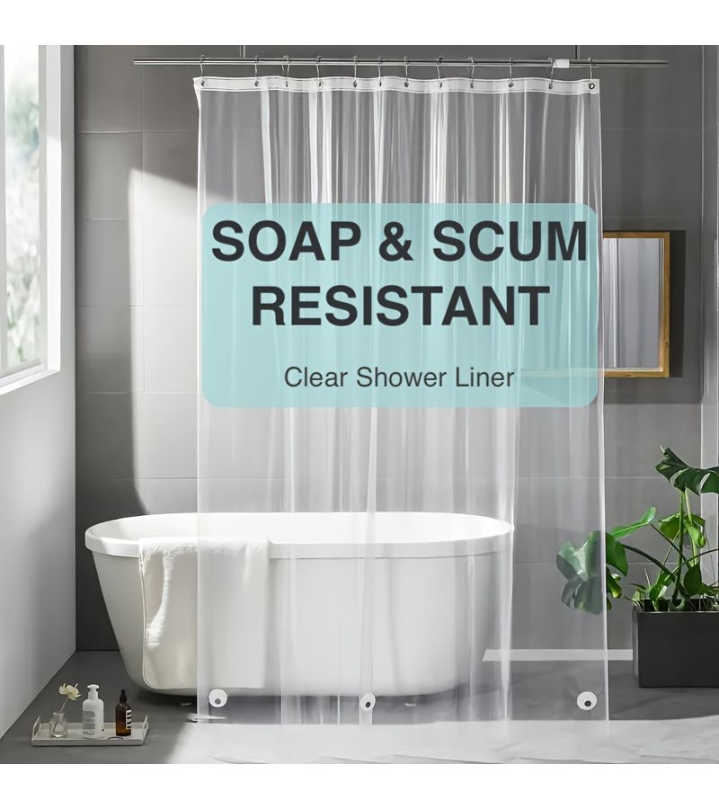 Pure Gray PEVA Plastic Shower Curtain Liner with Magnets and Hooks 71x71 Inch for Bathroom Family Hotel Dormitory Greenhouse - Image 1