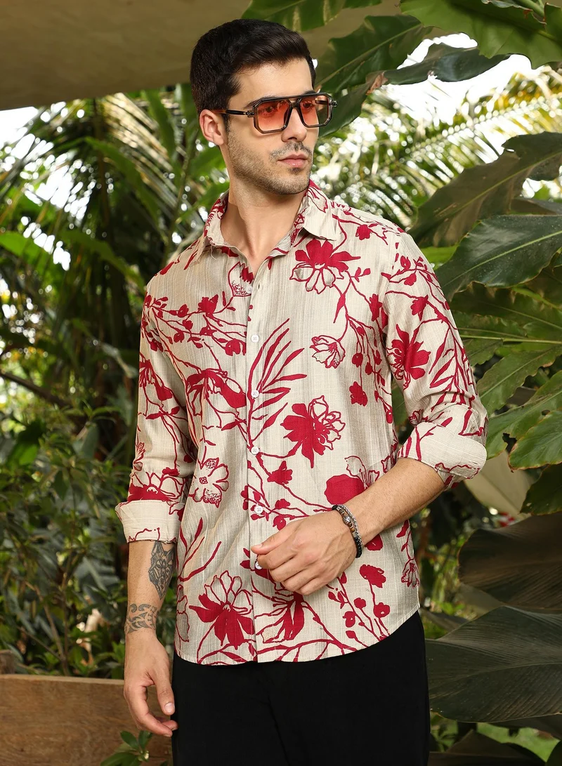 Men's Scarlet Red Freesia-Imprint Shirt