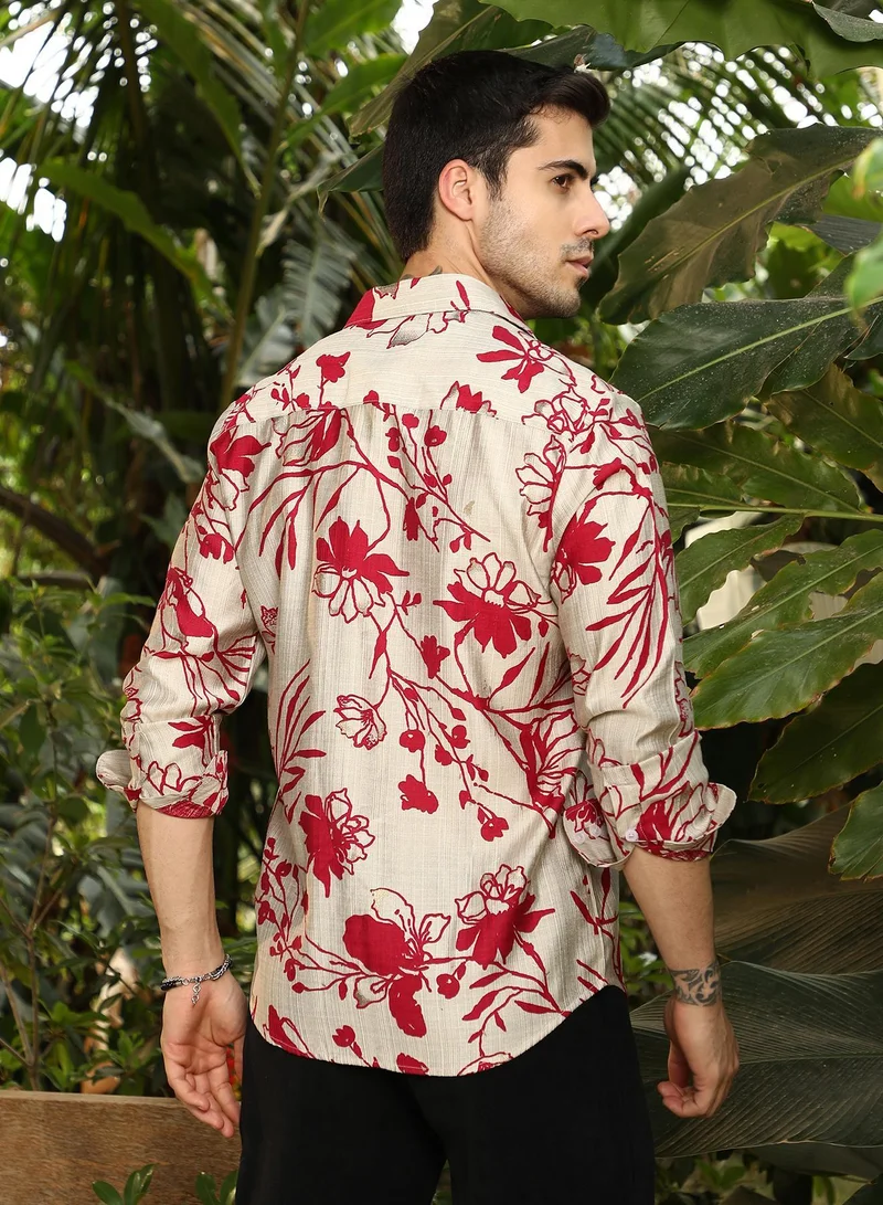 Campus Sutra  Men's Scarlet Red Freesia-Imprint Shirt for Men | Best Price UAE