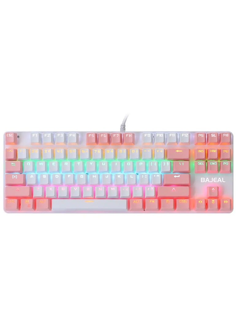 Bajeal K100 Wired  RGB Breathing Light 87 Keys Blue Switch Gaming Mechanical Keyboard for Desktop and Laptop (Powder+Whit - Image 1