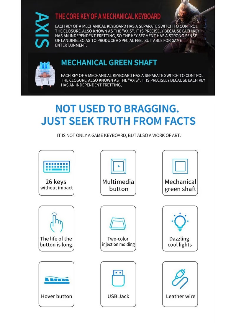 Bajeal K100 Wired  RGB Breathing Light 87 Keys Blue Switch Gaming Mechanical Keyboard for Desktop and Laptop (Powder+Whit - Image 2