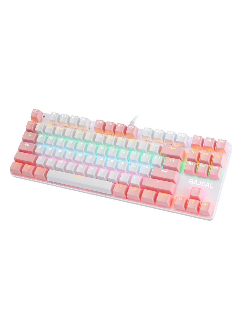 Bajeal K100 Wired  RGB Breathing Light 87 Keys Blue Switch Gaming Mechanical Keyboard for Desktop and Laptop (Powder+Whit - Image 3